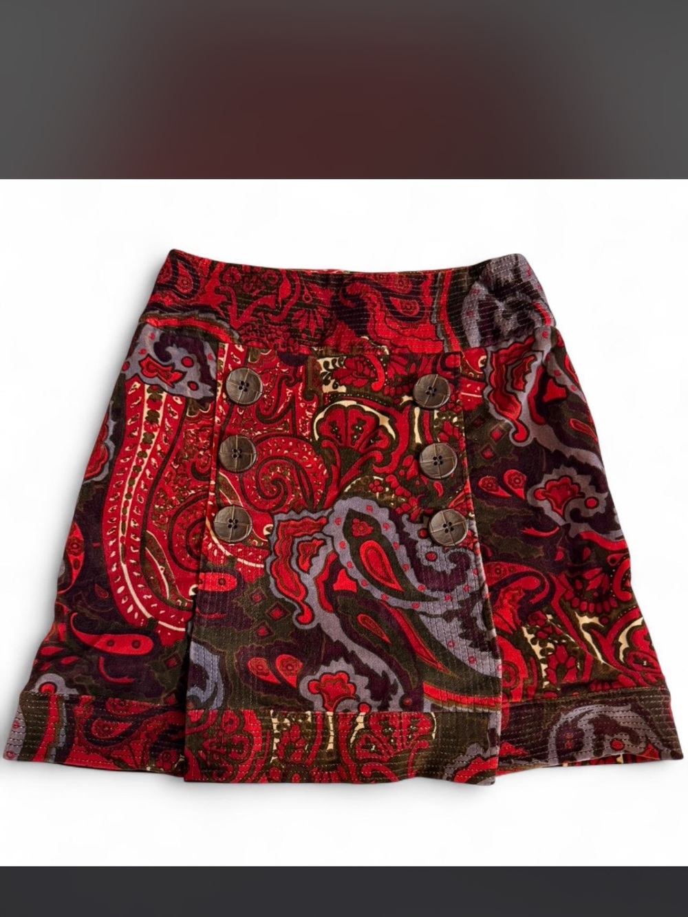 Etcetera Red Paisley Button-Front Mini Skirt